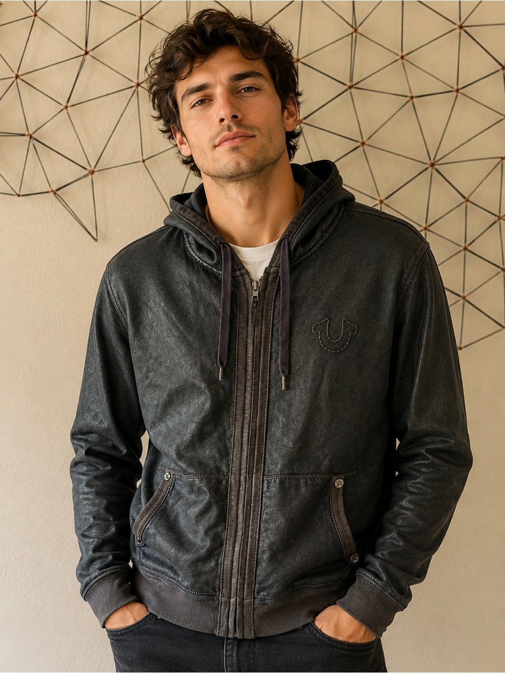 TRUE RELIGION Coated Hoodie - Full Zip Casual Sweatshirt Jacket 

Men’s XL